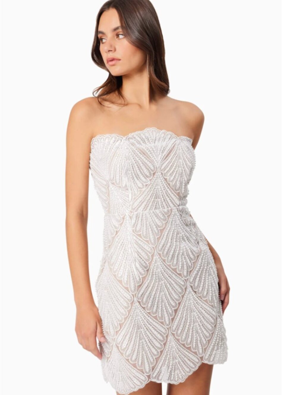 NEW ELLIATT Harper Beaded Mini Dress Ivory Nude Size L |  $428 Retail